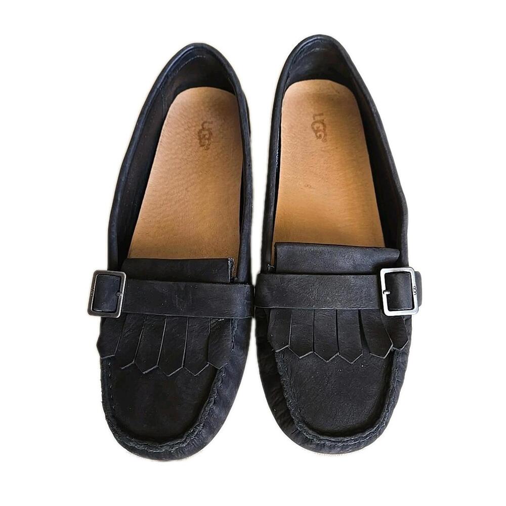 UGG Black Leather Tassel Loafers